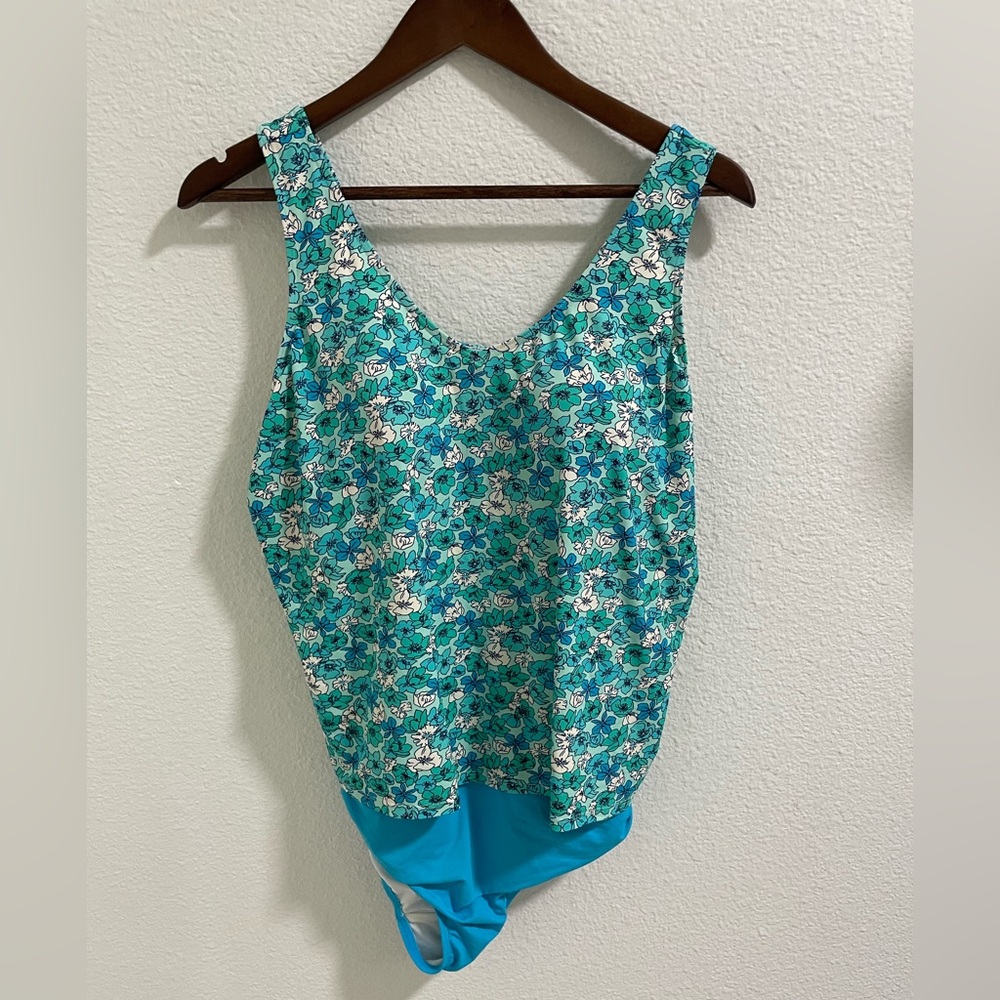 Lands end blue Floral One-Piece Swimsuit